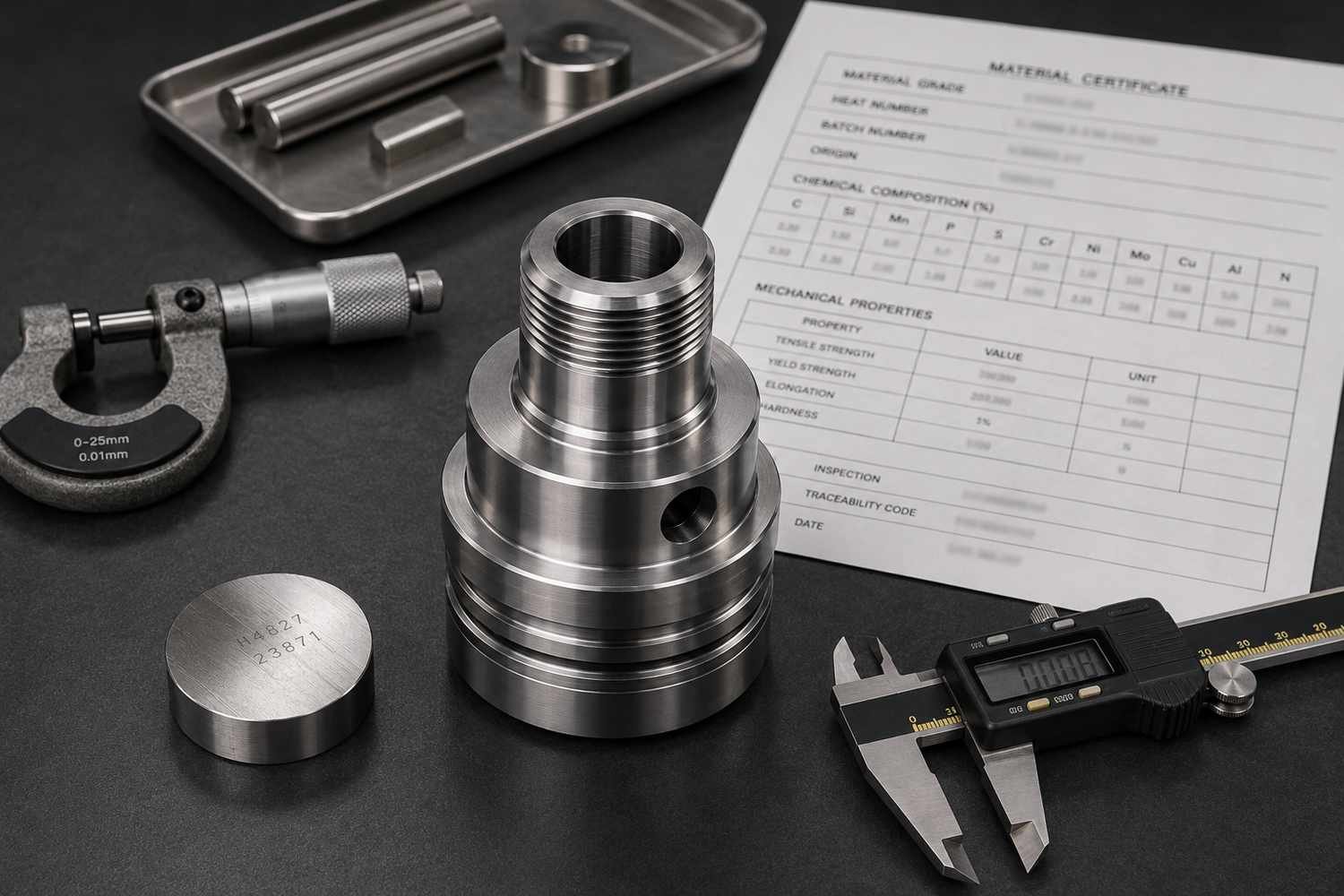 Precision steel automotive component with material traceability documentation