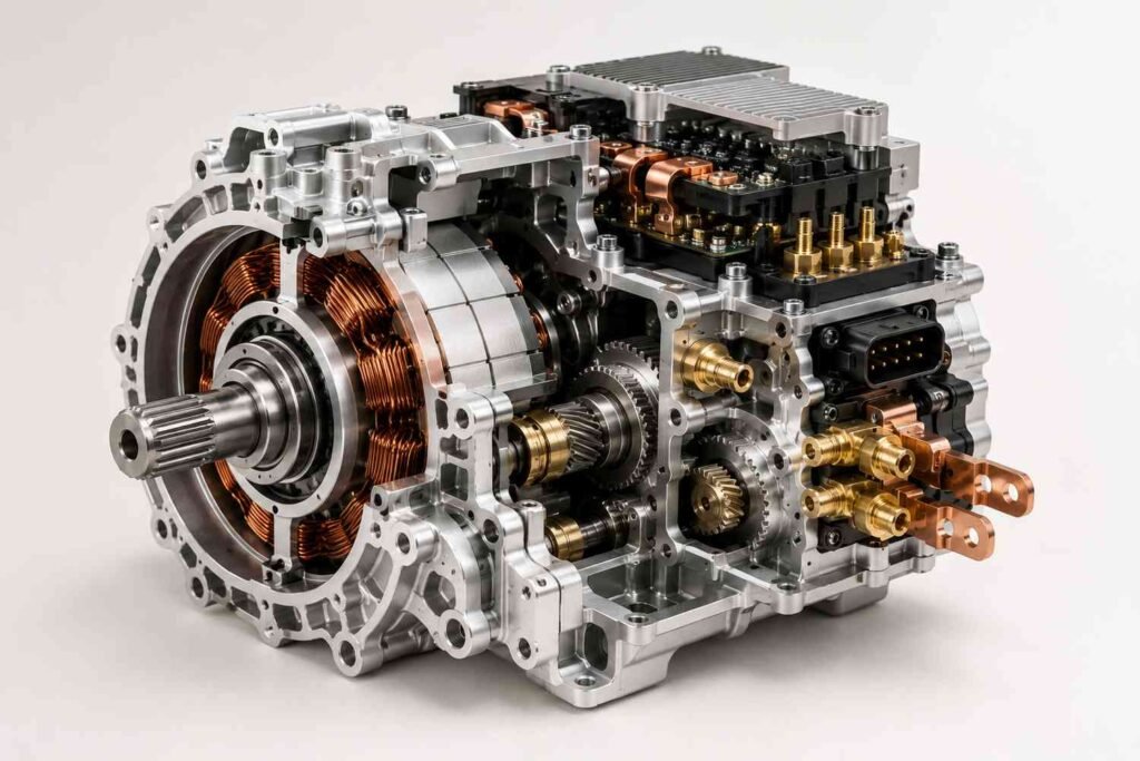 EV powertrain assembly showing precision metal components for localisation